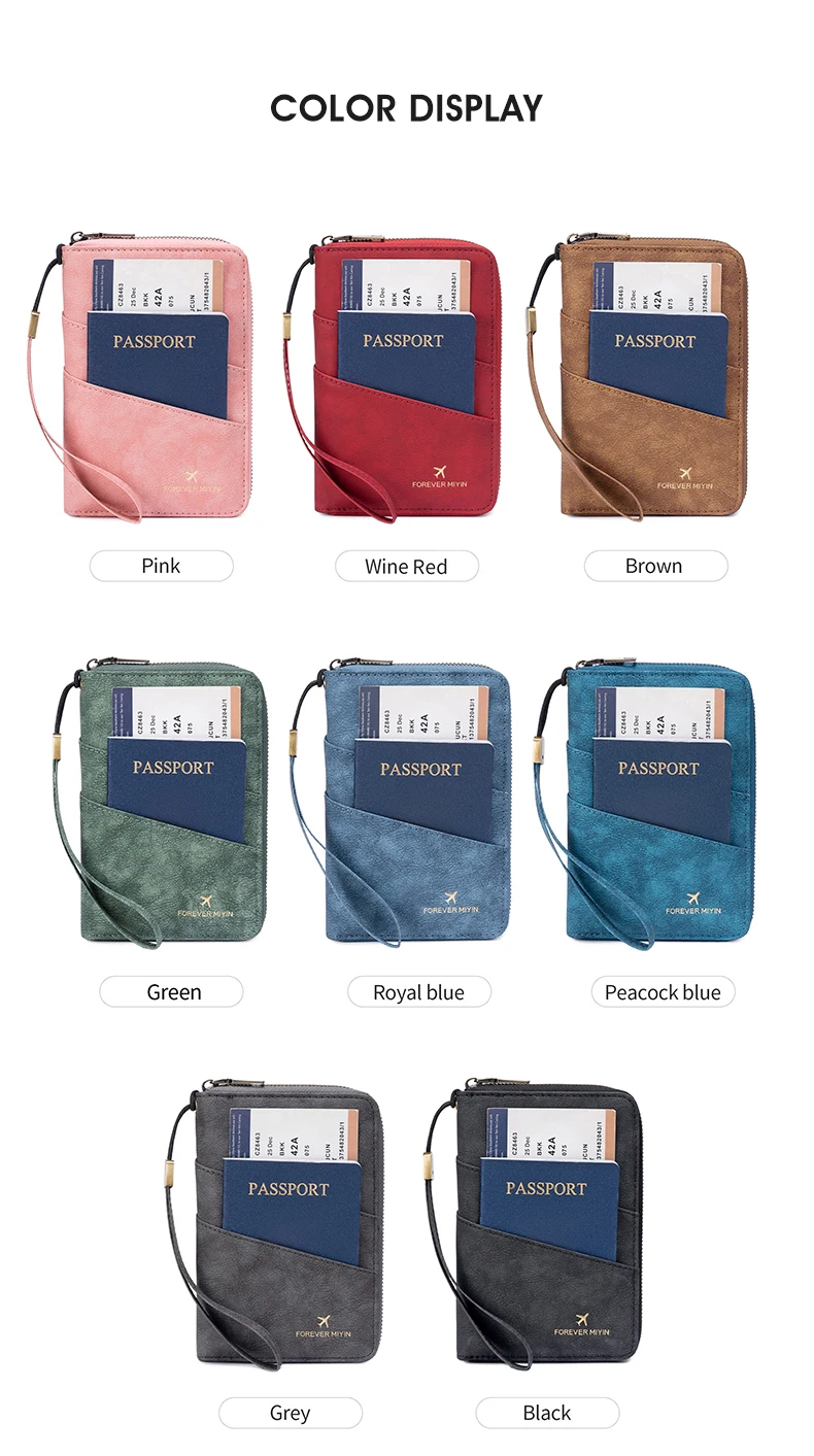Multifunctional Anti-Theft RFID Women's Passport Holder Portable Zippered Storage Bag Passport Holder with a Hidden AirTag Pocke