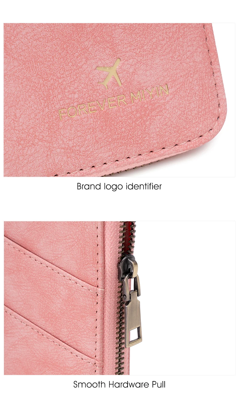 Multifunctional Anti-Theft RFID Women's Passport Holder Portable Zippered Storage Bag Passport Holder with a Hidden AirTag Pocke