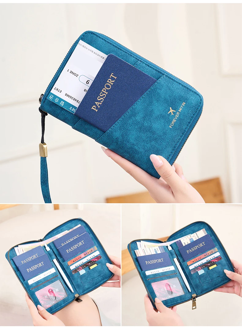 Multifunctional Anti-Theft RFID Women's Passport Holder Portable Zippered Storage Bag Passport Holder with a Hidden AirTag Pocke