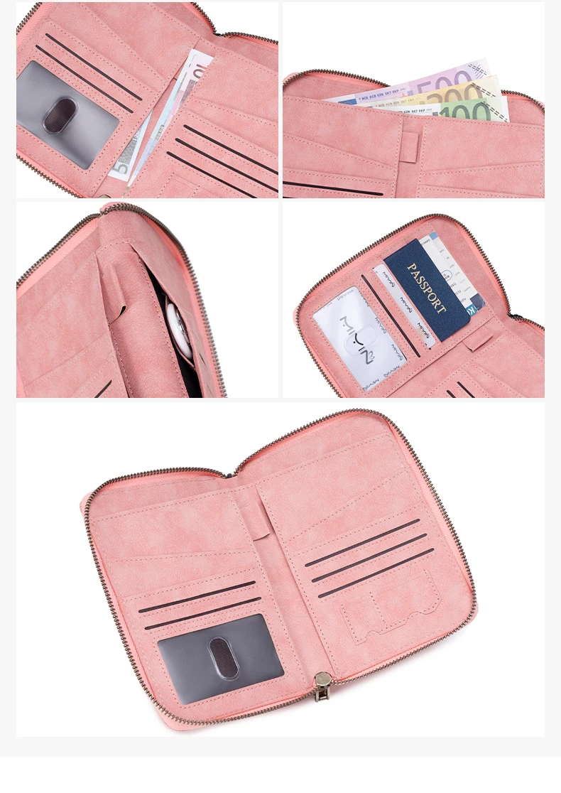 Multifunctional Anti-Theft RFID Women's Passport Holder Portable Zippered Storage Bag Passport Holder with a Hidden AirTag Pocke
