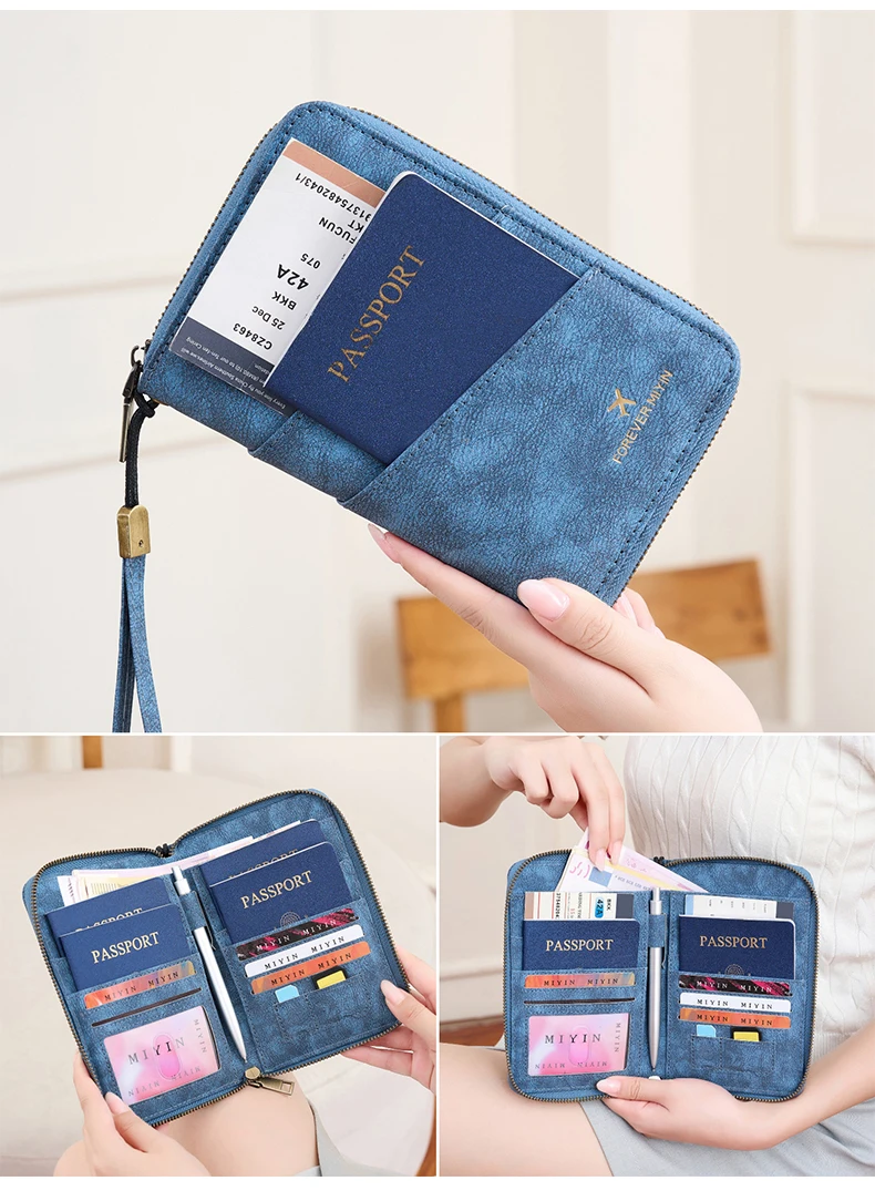 Multifunctional Anti-Theft RFID Women's Passport Holder Portable Zippered Storage Bag Passport Holder with a Hidden AirTag Pocke