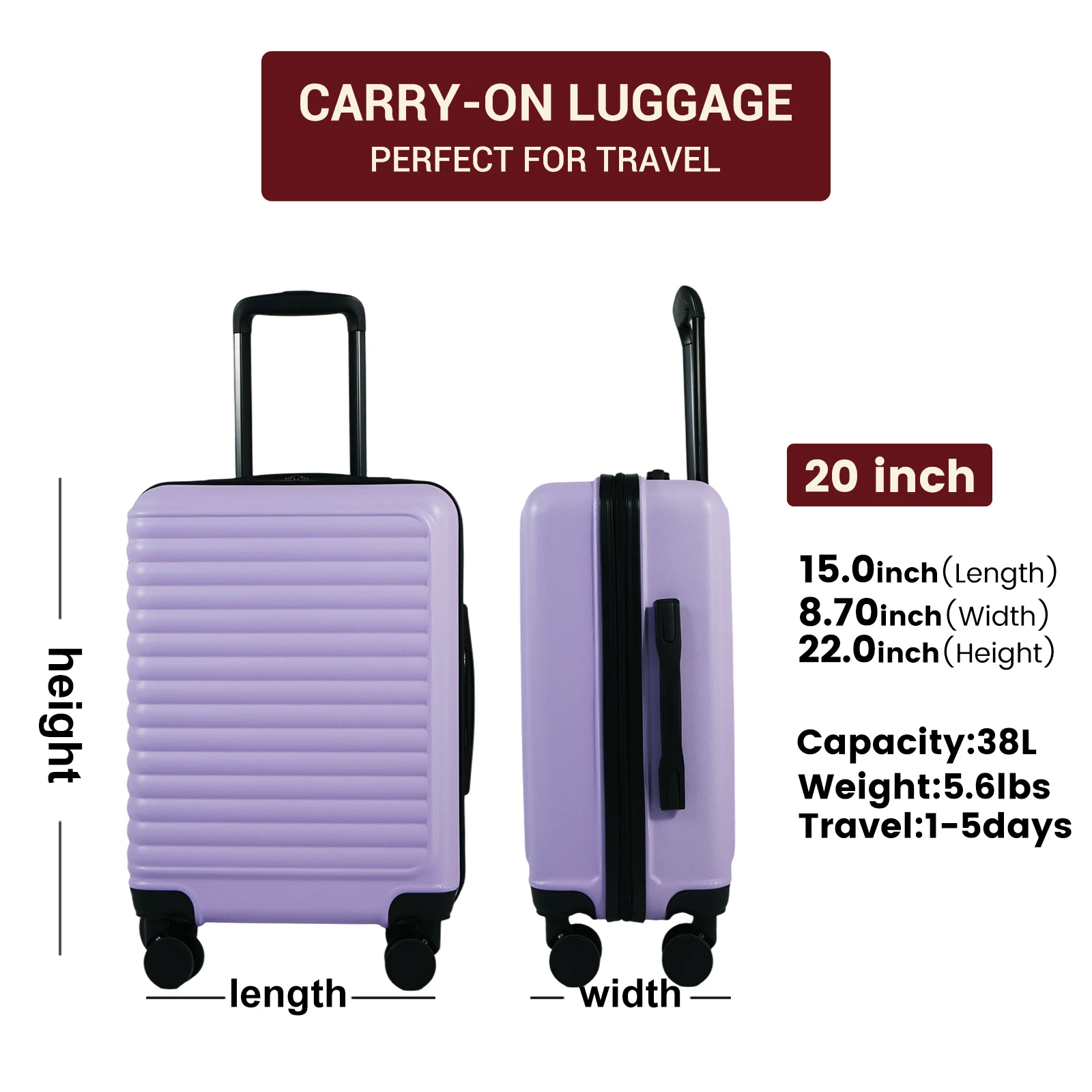 Travehouse Hardshell Carry On Luggage Airline Approved 20", Small Suitcase With Spinner Wheels