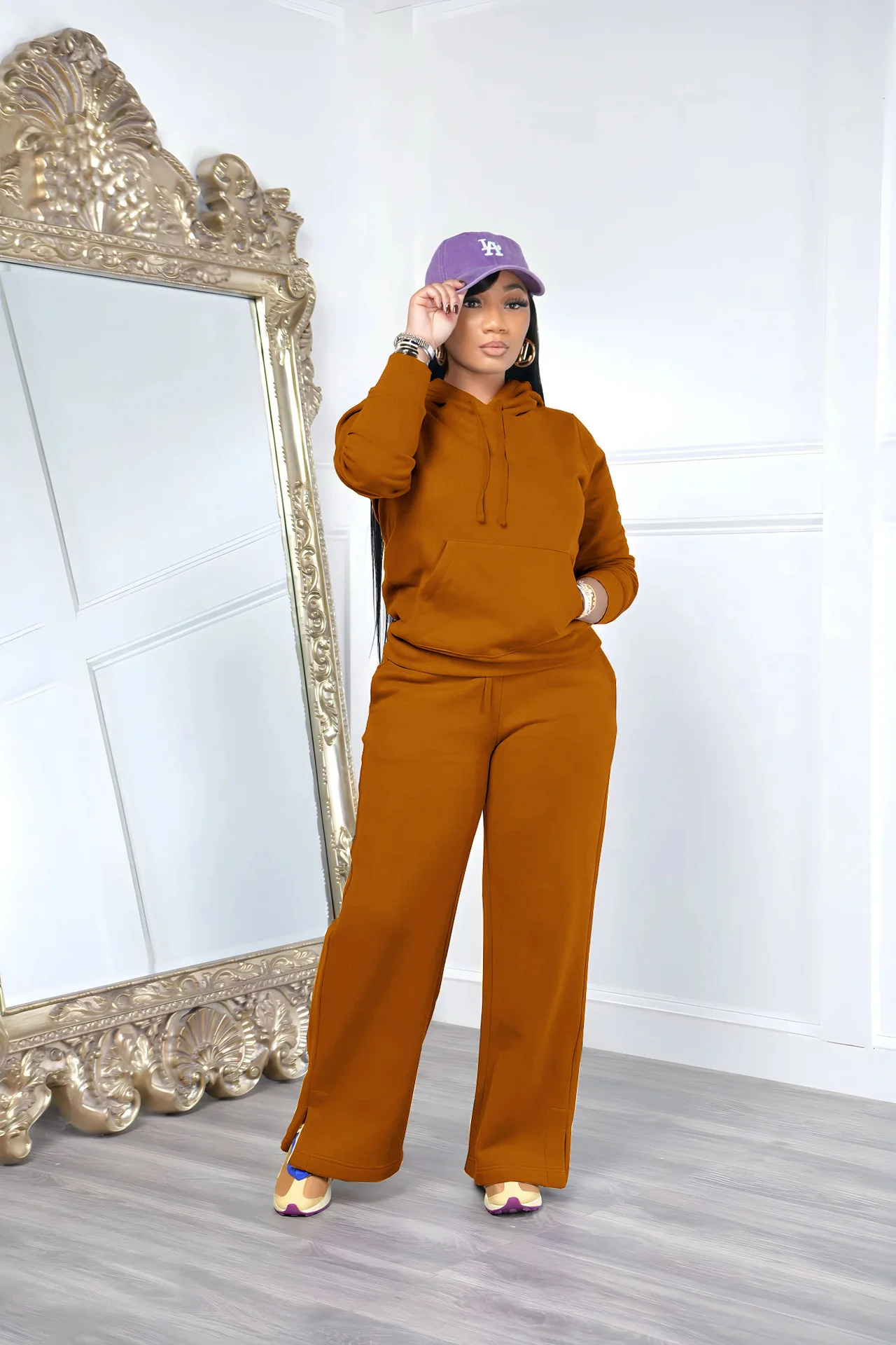 Dres Sportowy Damski Solid Color Hooded Sweatshirt Pants Casual Long-sleeved Autumn Winter Suit Two Piece Set Women Outfit 2025