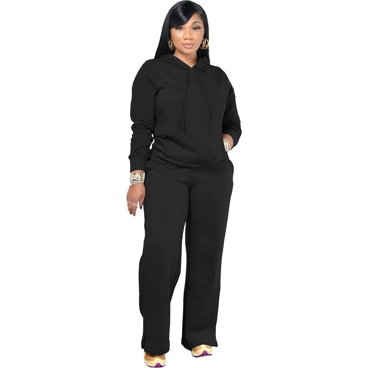 Dres Sportowy Damski Solid Color Hooded Sweatshirt Pants Casual Long-sleeved Autumn Winter Suit Two Piece Set Women Outfit 2025
