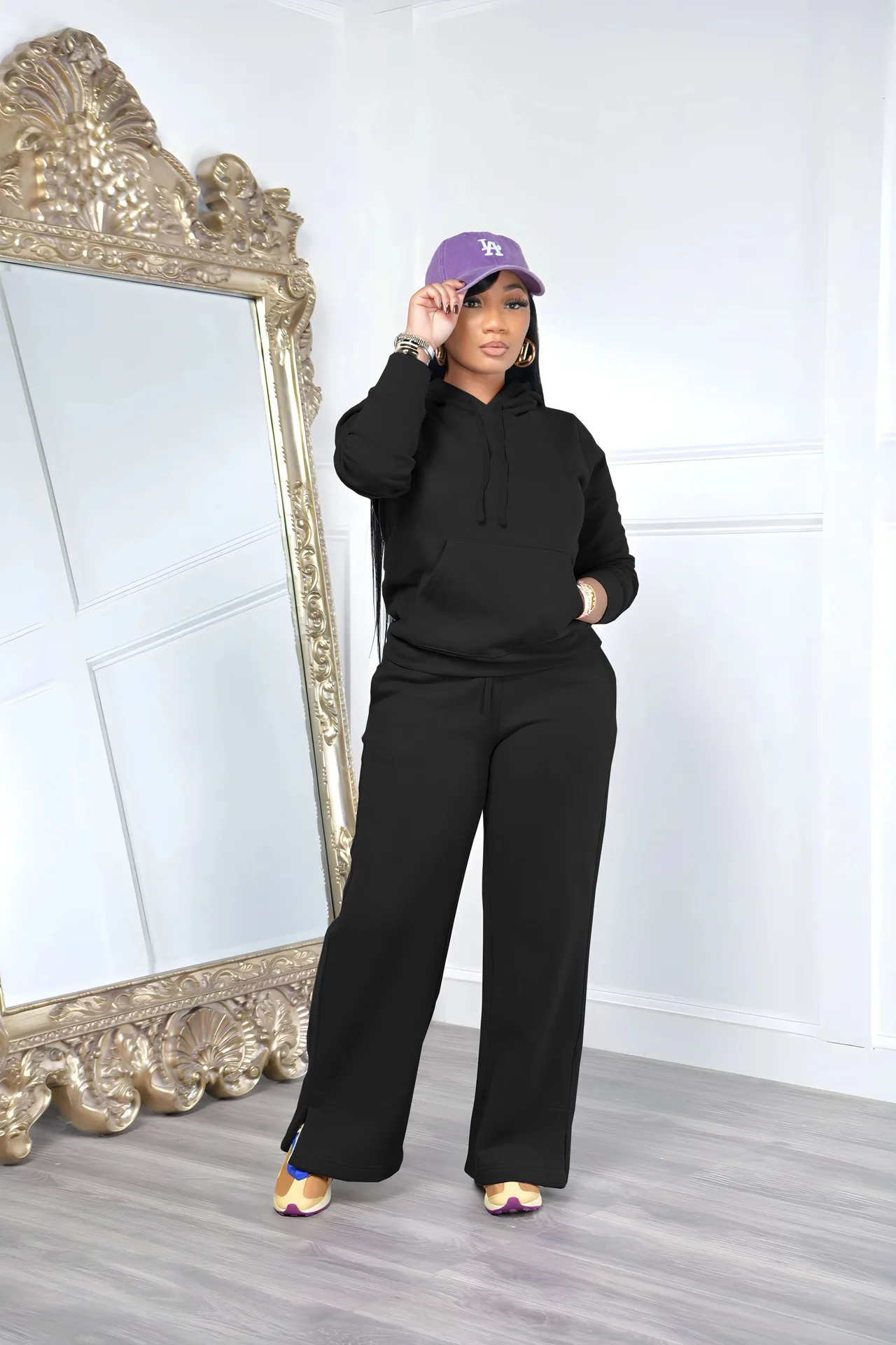 Dres Sportowy Damski Solid Color Hooded Sweatshirt Pants Casual Long-sleeved Autumn Winter Suit Two Piece Set Women Outfit 2025