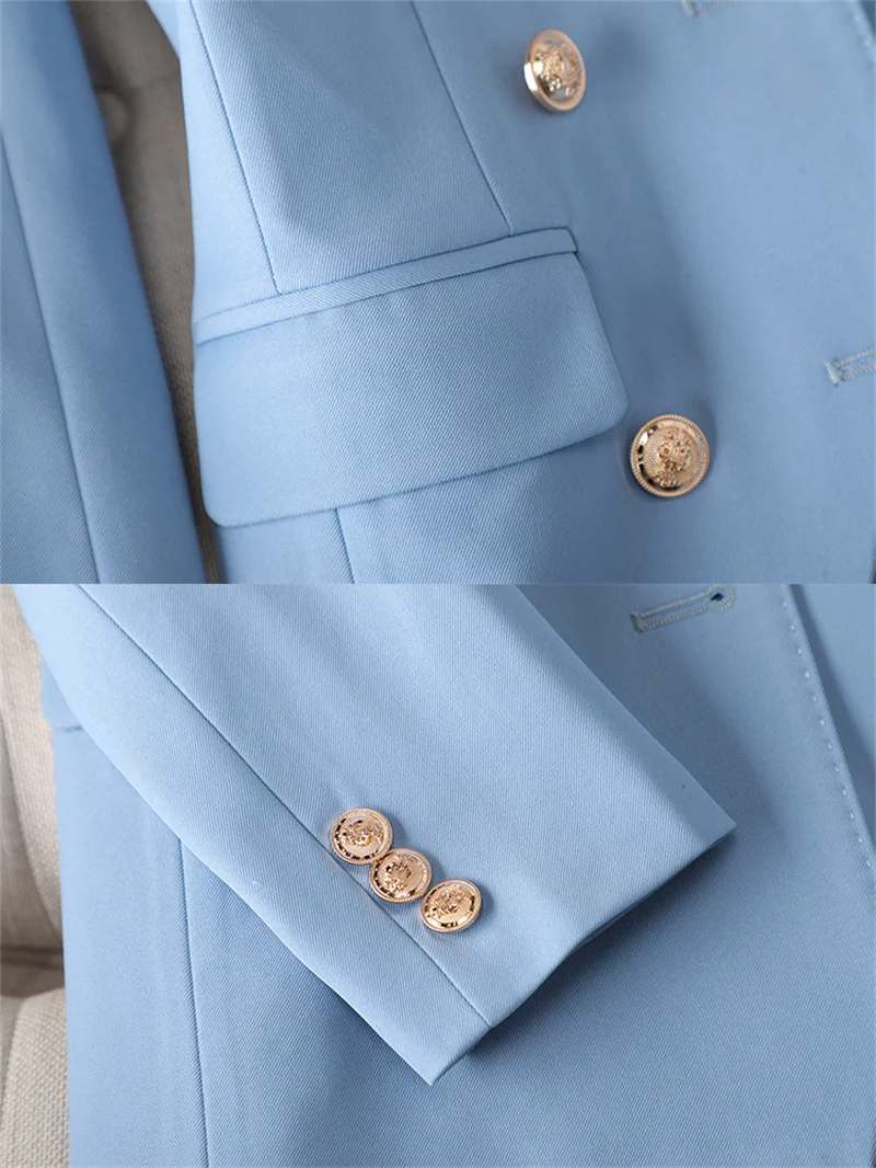 Fashion Office Ladies Pant Suit 2 Piece Sets Women Solid Double-breasted Business Work Wear Blazer Jacket and Trouser Female