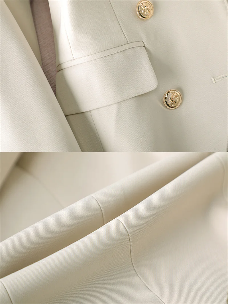 Fashion Office Ladies Pant Suit 2 Piece Sets Women Solid Double-breasted Business Work Wear Blazer Jacket and Trouser Female