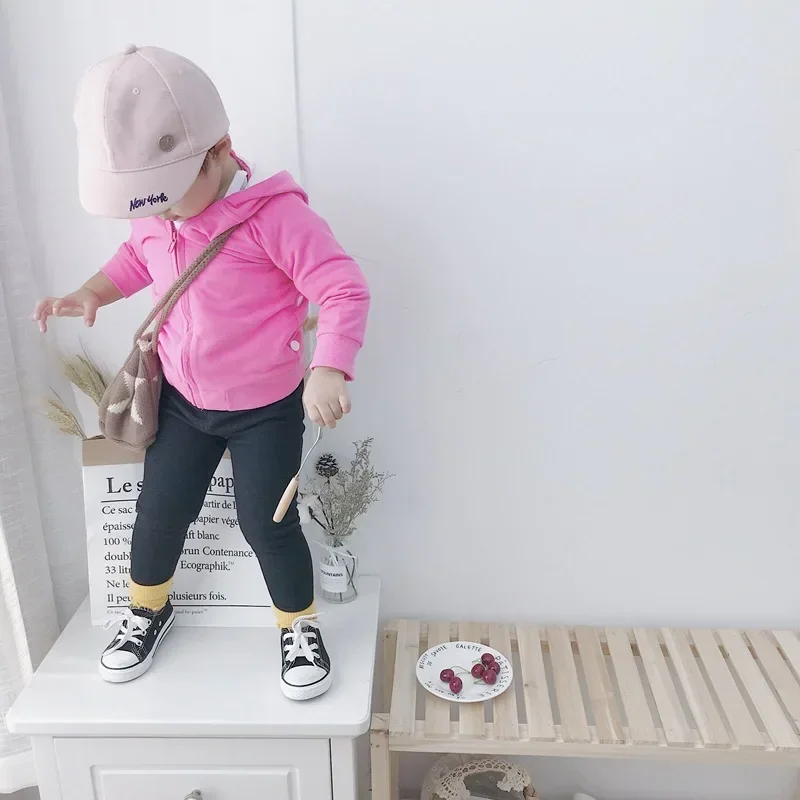 New Winter Children's Jeans Boys and Girls' Solid Color Thin Velvet Elastic Belt Jeans Infant Elastic Denim Pants 1-6Y