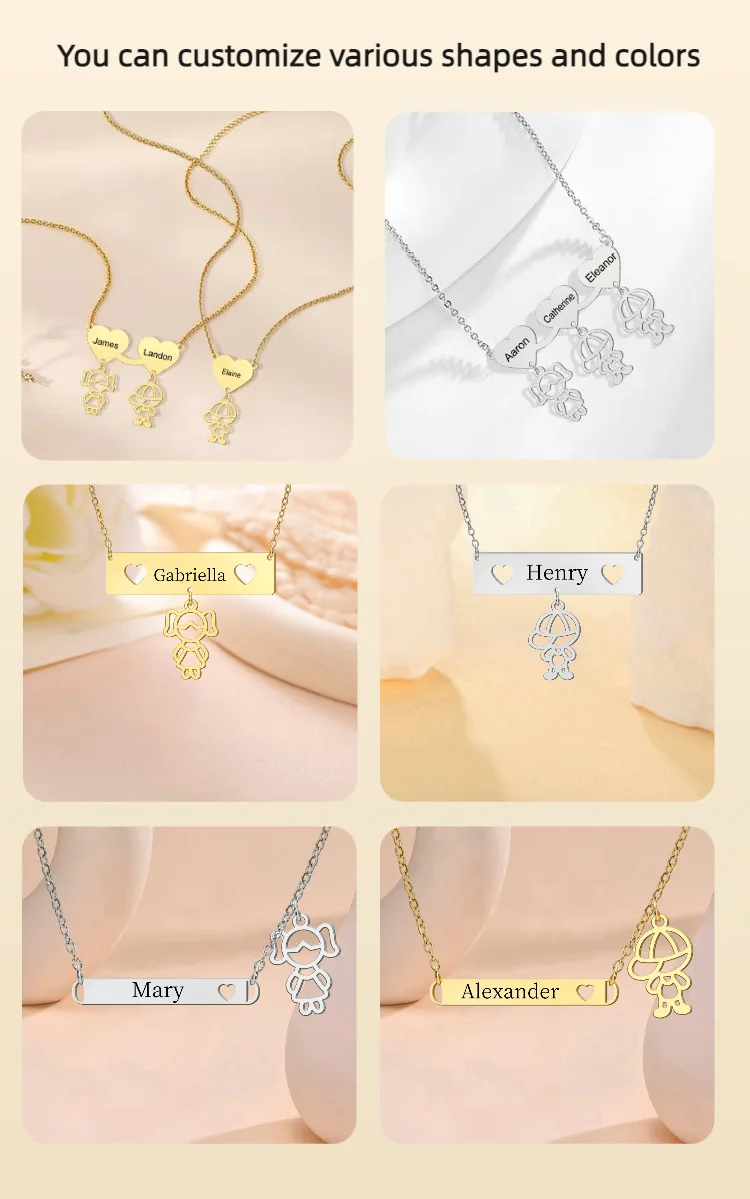 Jeshayuan New Trend Boy Girl Engraved Custom Name Necklace For Kids Stainless Steel Box Chain Necklaces Family Jewelry Gift