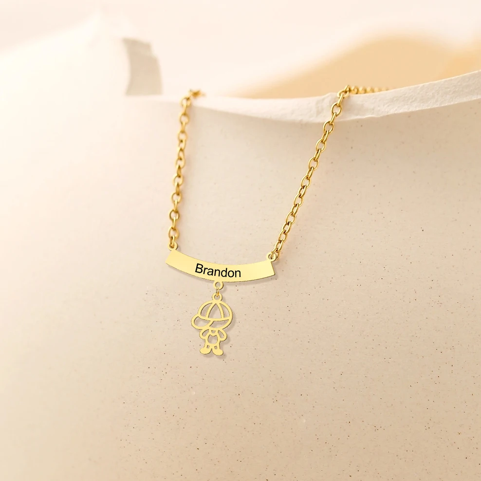 Jeshayuan New Trend Boy Girl Engraved Custom Name Necklace For Kids Stainless Steel Box Chain Necklaces Family Jewelry Gift