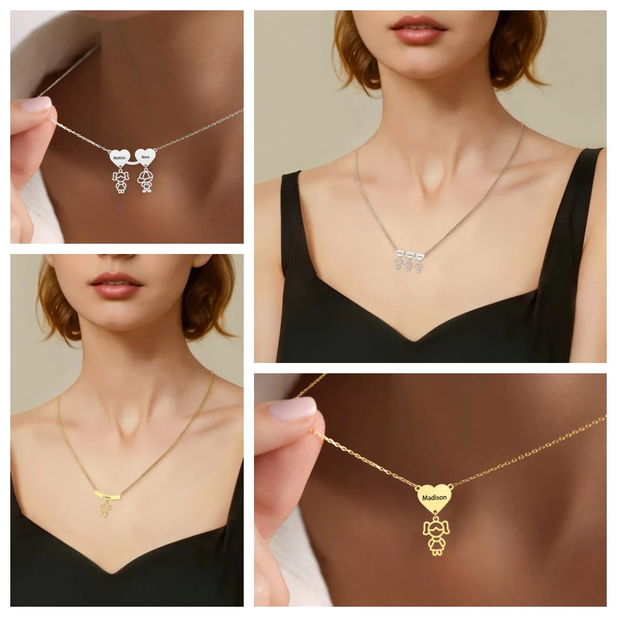 Jeshayuan New Trend Boy Girl Engraved Custom Name Necklace For Kids Stainless Steel Box Chain Necklaces Family Jewelry Gift