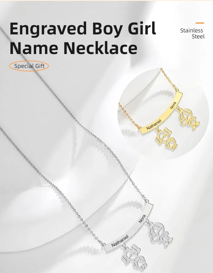 Jeshayuan New Trend Boy Girl Engraved Custom Name Necklace For Kids Stainless Steel Box Chain Necklaces Family Jewelry Gift