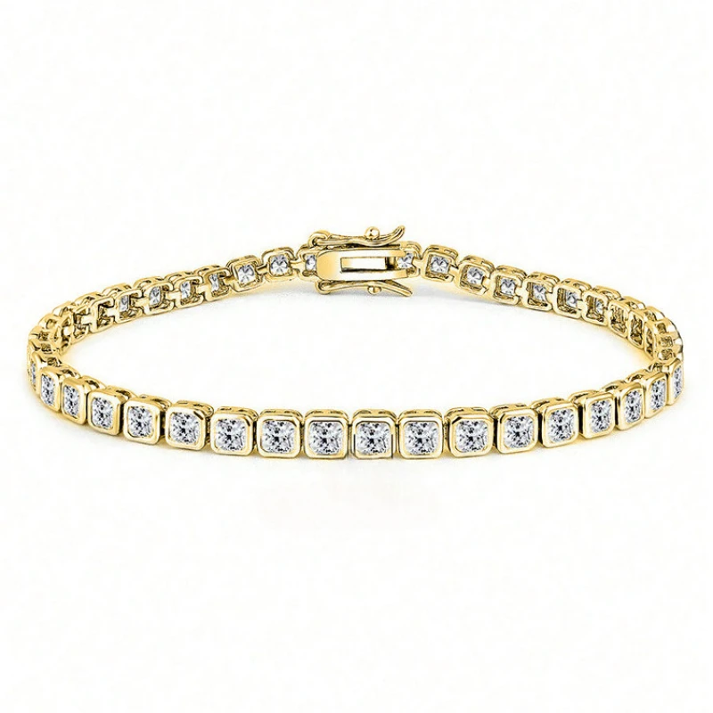 Handmade 14K Gold 3mm Lab Diamond Bangle Bracelet Engagement Wedding Bracelets for Women Bridal Trendy Party Jewelry