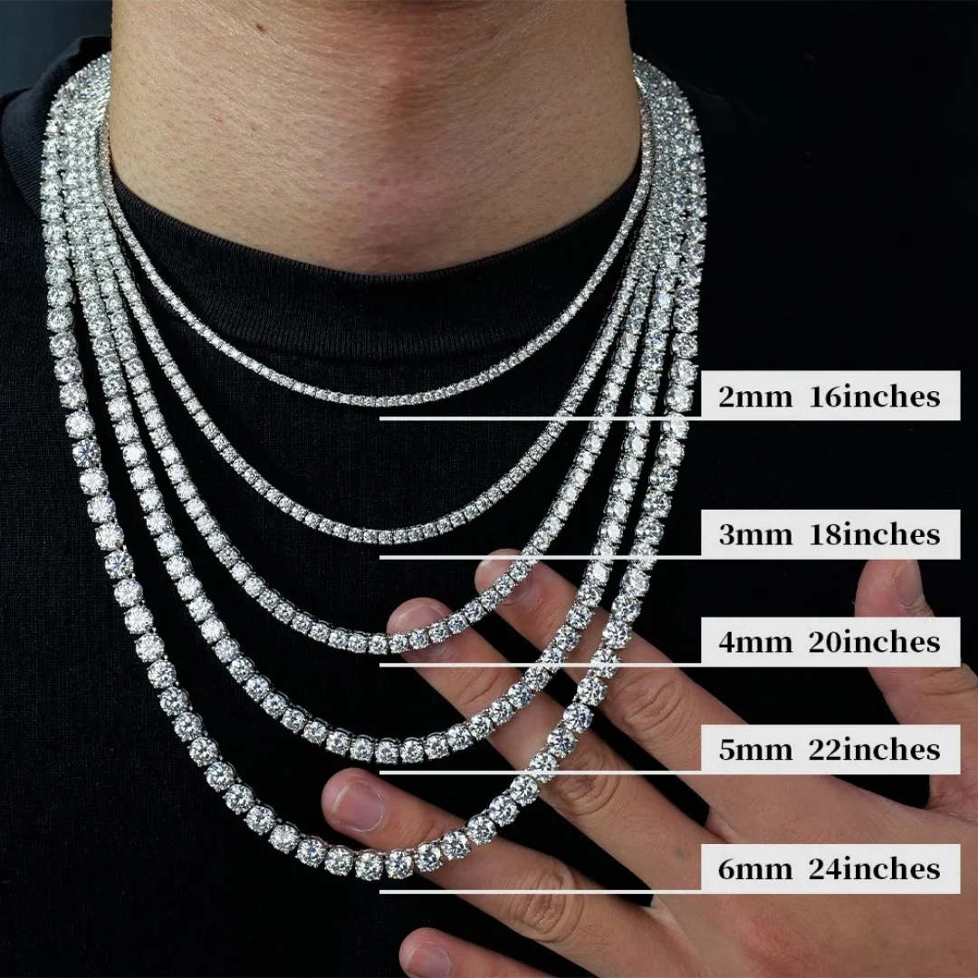 D VVS1 Moissanite Tennis Necklace 100% 925 Sterling Silver 2-6mm with GRA Necklaces for Women Man Wedding Jewelry Fashion Gift