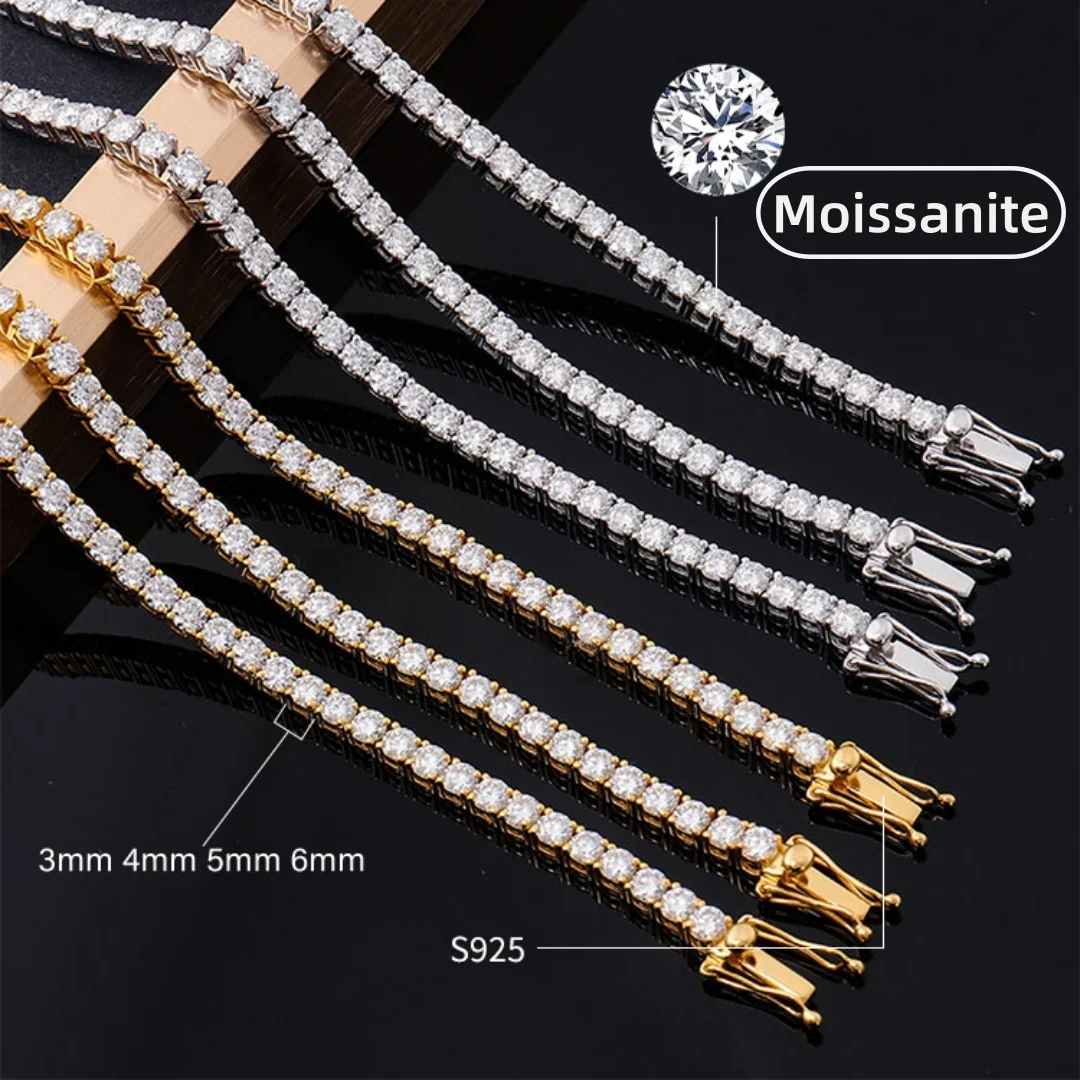 D VVS1 Moissanite Tennis Necklace 100% 925 Sterling Silver 2-6mm with GRA Necklaces for Women Man Wedding Jewelry Fashion Gift