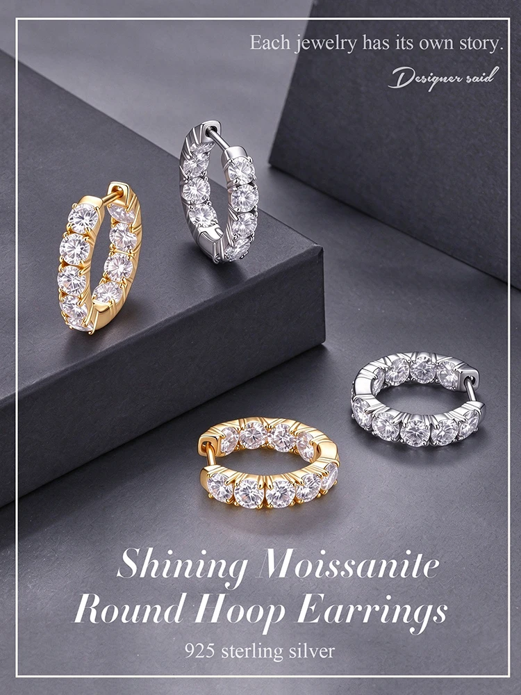 Bamoer U Moissanite Hoop Earrings 925 Sterling Silver Full 0.1CT Moissanite Design Certified Earrings Women Fine Jewelry Wedding