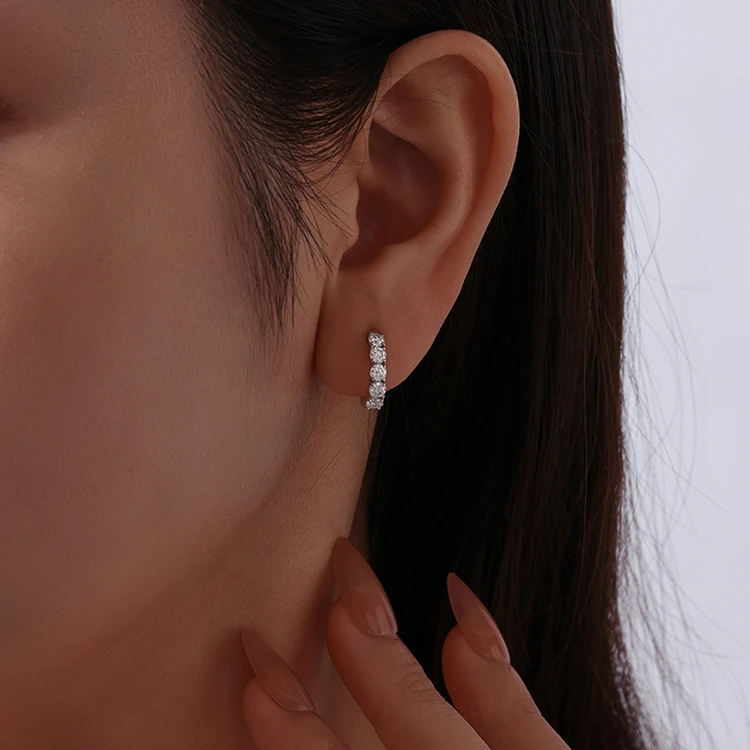 Bamoer U Moissanite Hoop Earrings 925 Sterling Silver Full 0.1CT Moissanite Design Certified Earrings Women Fine Jewelry Wedding