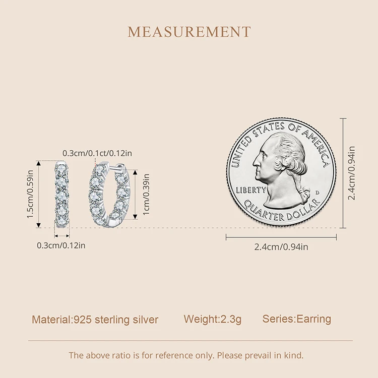Bamoer U Moissanite Hoop Earrings 925 Sterling Silver Full 0.1CT Moissanite Design Certified Earrings Women Fine Jewelry Wedding
