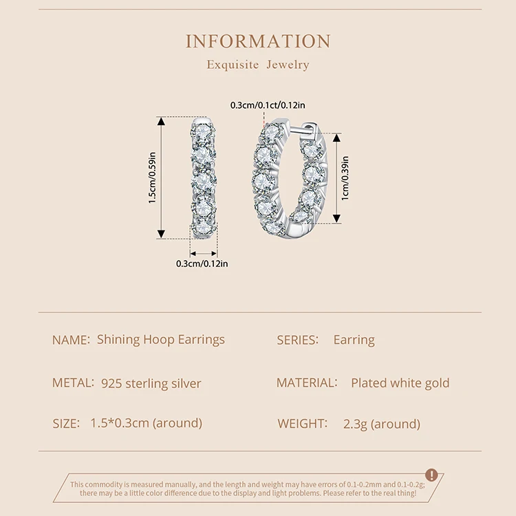 Bamoer U Moissanite Hoop Earrings 925 Sterling Silver Full 0.1CT Moissanite Design Certified Earrings Women Fine Jewelry Wedding