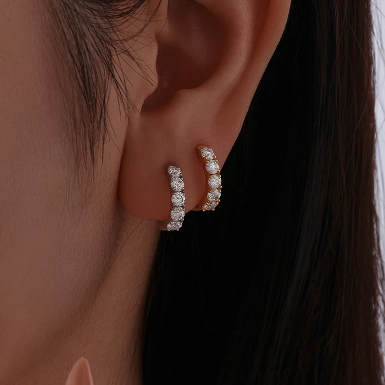 Bamoer U Moissanite Hoop Earrings 925 Sterling Silver Full 0.1CT Moissanite Design Certified Earrings Women Fine Jewelry Wedding