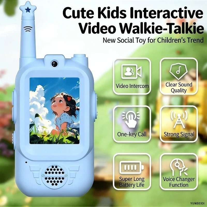 2PC Children's Video Walkie-talkie HD Walkie-talkie USB Charging Indoor Outdoor Entertainment Kids Toys Birthday Gifts Ages 3-12