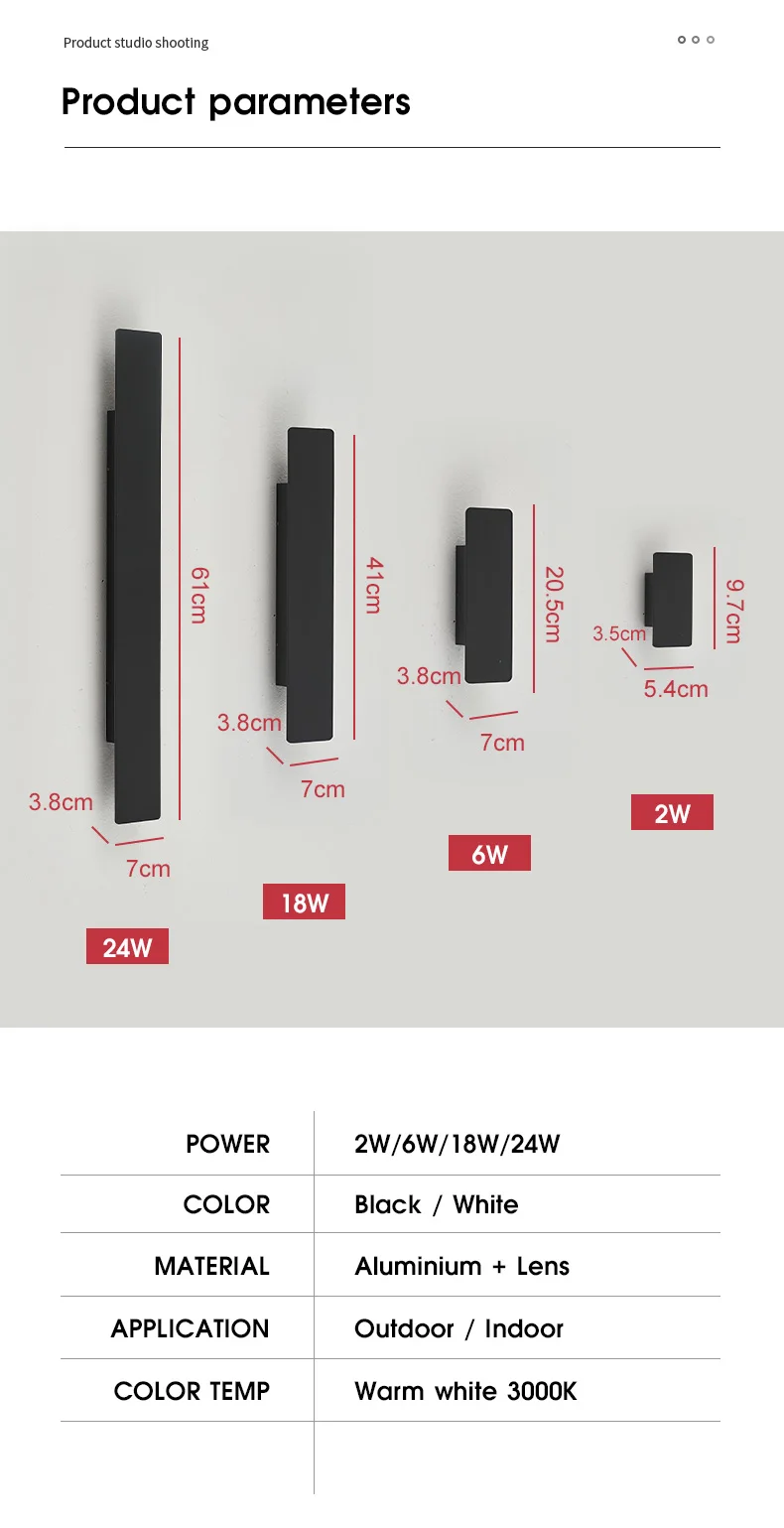 Outdoor Waterproof Wall Lamps Strip Aluminum Wall Lights 18W LED Black Wall Lamp Bedroom Exterior Outdoor Lighting Fixtures