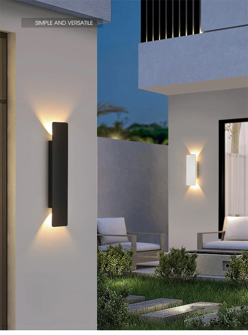 Outdoor Waterproof Wall Lamps Strip Aluminum Wall Lights 18W LED Black Wall Lamp Bedroom Exterior Outdoor Lighting Fixtures