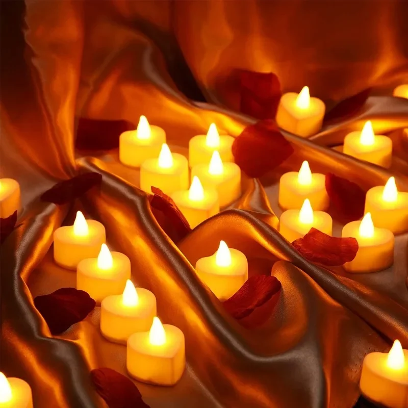 LED Flameless Candle Lights Battery Operated Tealights Heart Shaped Flashing Candles Birthday Wedding Party Romantic Decoration