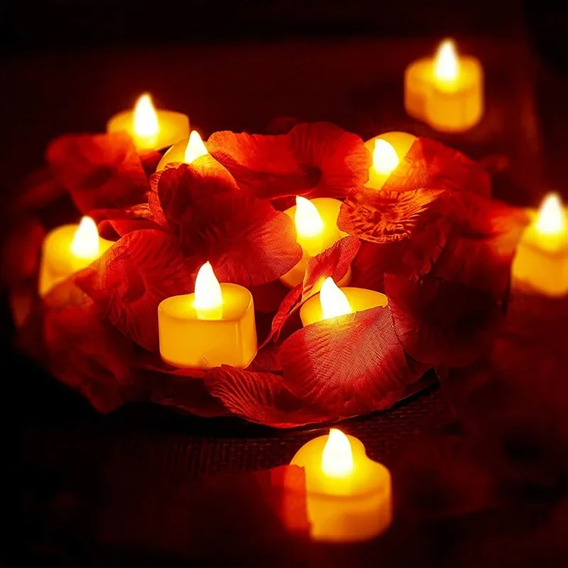LED Flameless Candle Lights Battery Operated Tealights Heart Shaped Flashing Candles Birthday Wedding Party Romantic Decoration