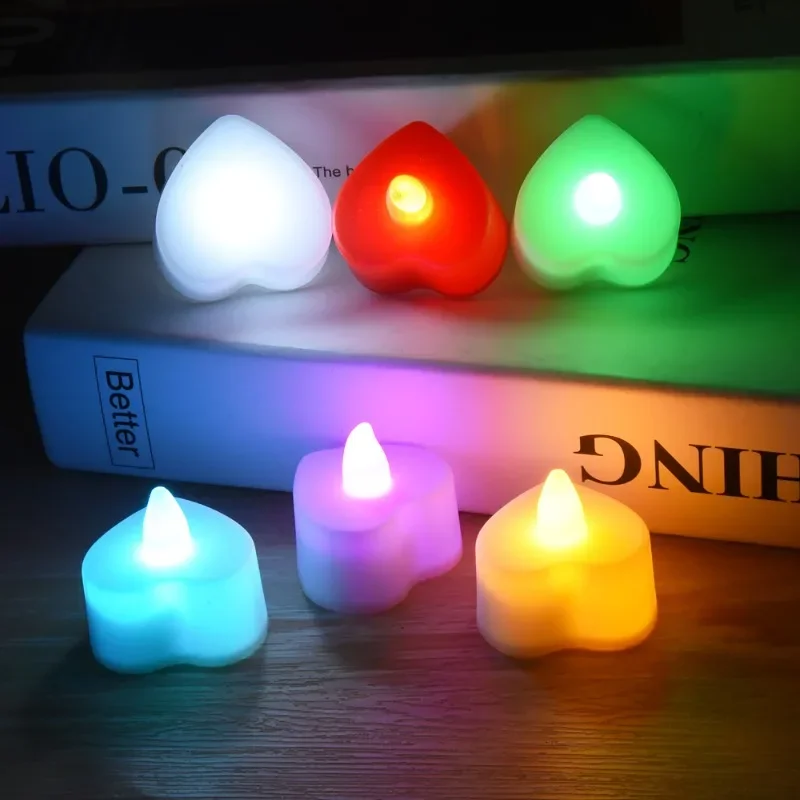 LED Flameless Candle Lights Battery Operated Tealights Heart Shaped Flashing Candles Birthday Wedding Party Romantic Decoration