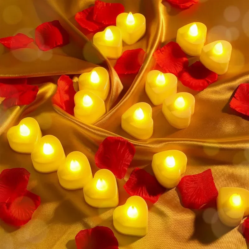 LED Flameless Candle Lights Battery Operated Tealights Heart Shaped Flashing Candles Birthday Wedding Party Romantic Decoration