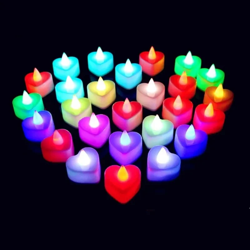 LED Flameless Candle Lights Battery Operated Tealights Heart Shaped Flashing Candles Birthday Wedding Party Romantic Decoration