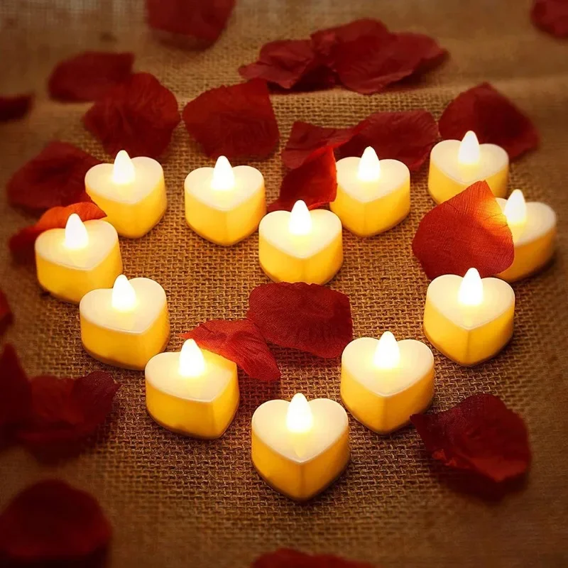 LED Flameless Candle Lights Battery Operated Tealights Heart Shaped Flashing Candles Birthday Wedding Party Romantic Decoration