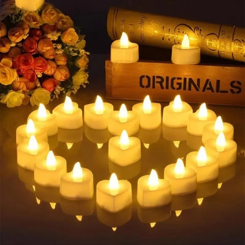 LED Flameless Candle Lights Battery Operated Tealights Heart Shaped Flashing Candles Birthday Wedding Party Romantic Decoration