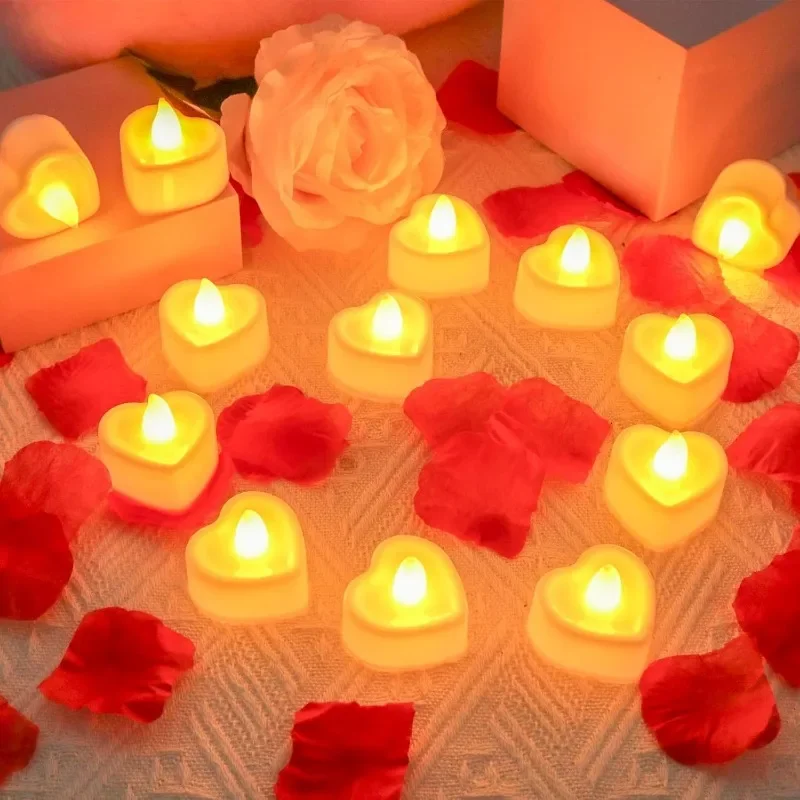 LED Flameless Candle Lights Battery Operated Tealights Heart Shaped Flashing Candles Birthday Wedding Party Romantic Decoration