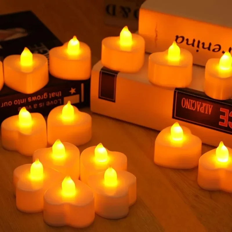 LED Flameless Candle Lights Battery Operated Tealights Heart Shaped Flashing Candles Birthday Wedding Party Romantic Decoration