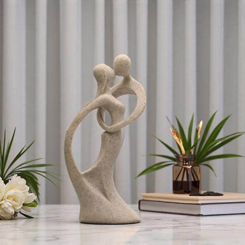Modern Simple Couple Resin Crafts Home Decoration Wedding Gifts Living Room Creative Golden Sandstone Statue Figurine Sculpture