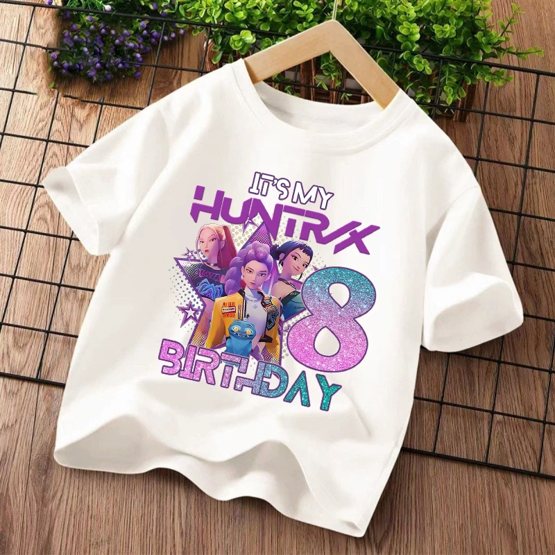K Pop Demon Hunters Kids T-shirt Kawaii Cartoon Birthday Number1-9 Printed Tops Girls Tee Summer Short Sleeve Children Clothing
