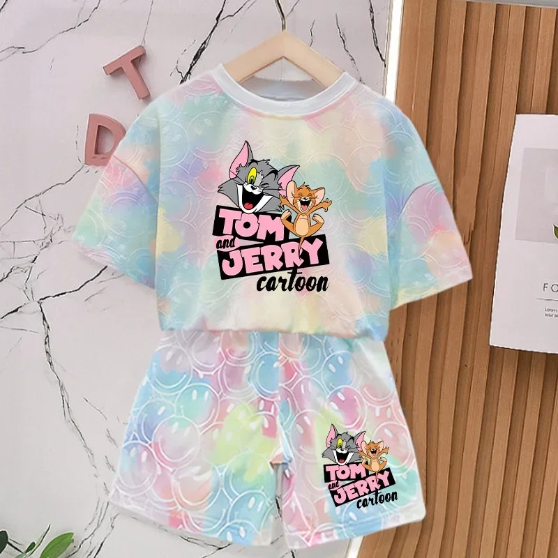2026 Tom and Jerry T-shirt and Shorts Set Cartoon Anime Pattern Printed T-shirts Unisex Summer Clothes Fashion Comfortable Tee