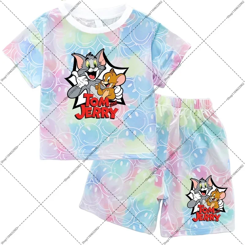 2026 Tom and Jerry T-shirt and Shorts Set Cartoon Anime Pattern Printed T-shirts Unisex Summer Clothes Fashion Comfortable Tee