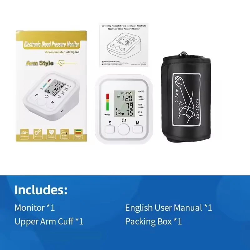 Blood Pressure Monitor Upper Arm Automatic BP Cuff Machine with LED Display for Home Use Health Care