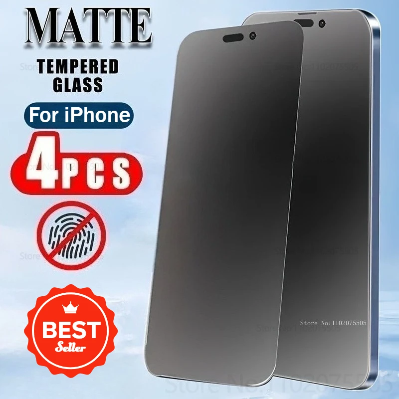 4Pack Matte Tempered Glass for IPhone 14/15/16 Pro Max 6/7/8 Plus Anti-Fingerprint Screen Protectors 11/12/13 Pro Max Anti-Glare