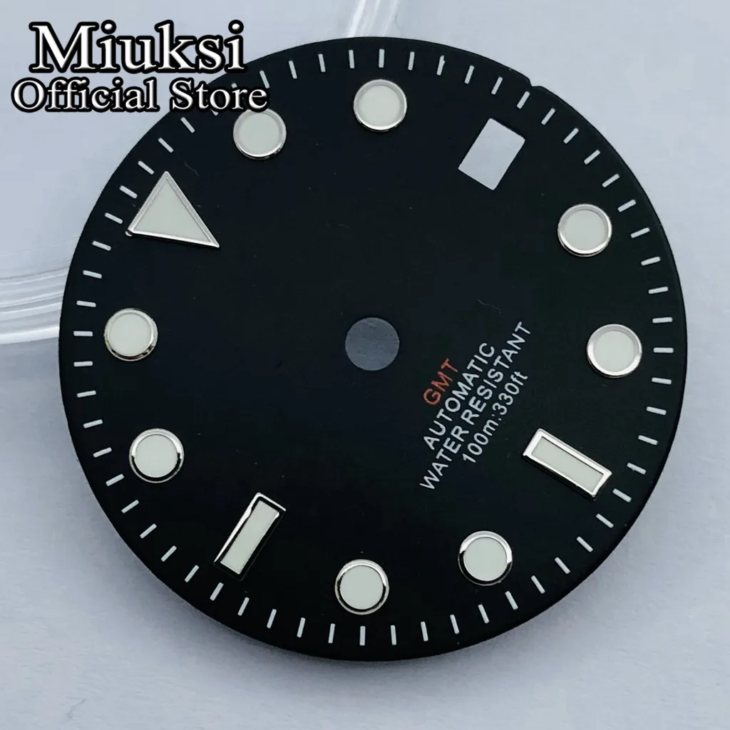 Miuksi 29mm black white blue green watch dial luminous dial fit NH34 NH35 movement