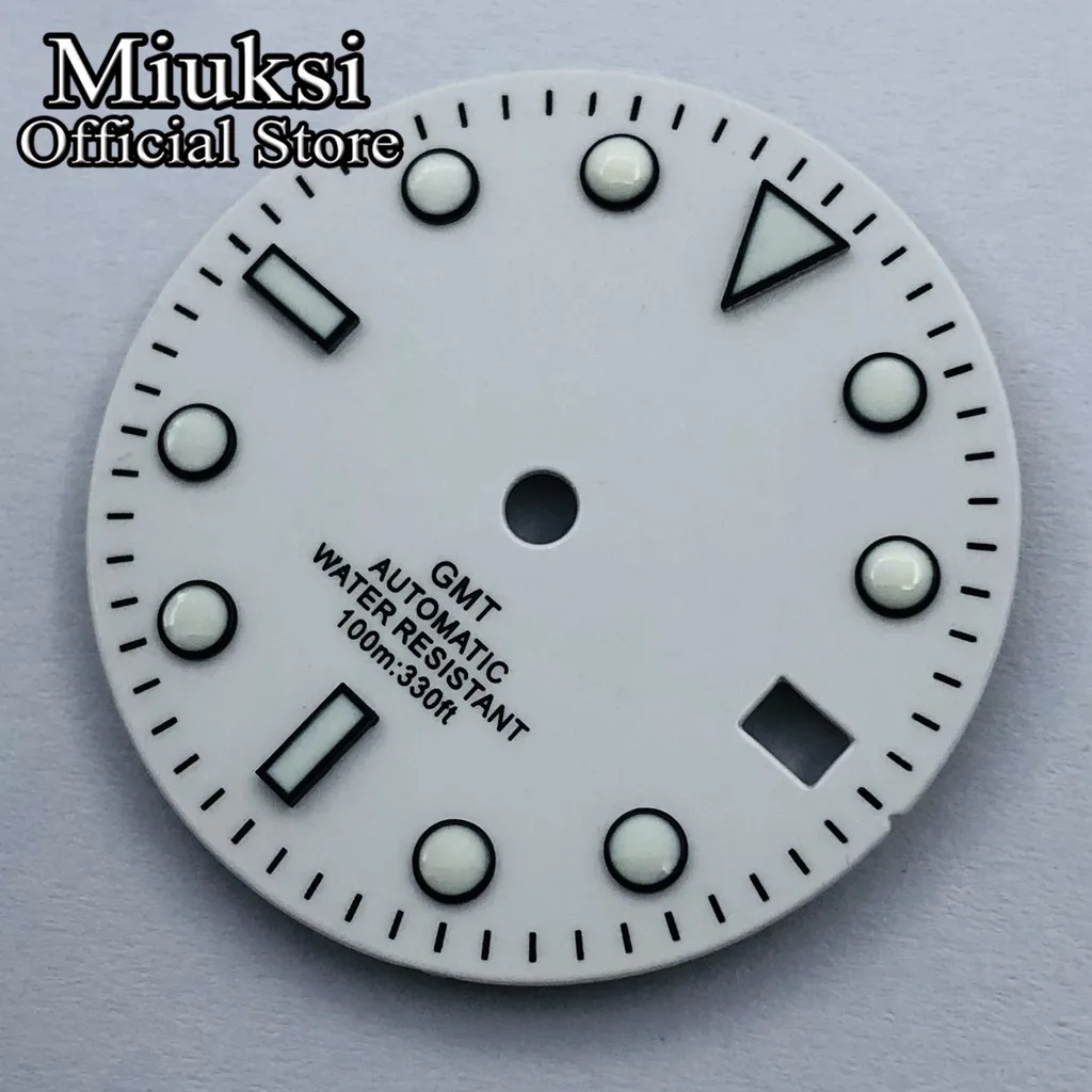 Miuksi 29mm black white blue green watch dial luminous dial fit NH34 NH35 movement