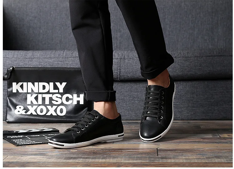 Fashion Men's Leather Shoes 2026 Plus Size 48 Men Leather Shoes Simple Designer Men's Shoes Breathable Classic Lace-up Sneakers