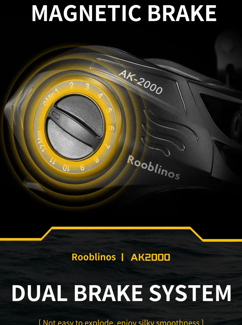 Rooblinos AK Series,7.2:1 Gear Ratio,2+1 Ball Bearing,18LB Max Drag,Baitcasting Reel,For Freshwater Saltwater
