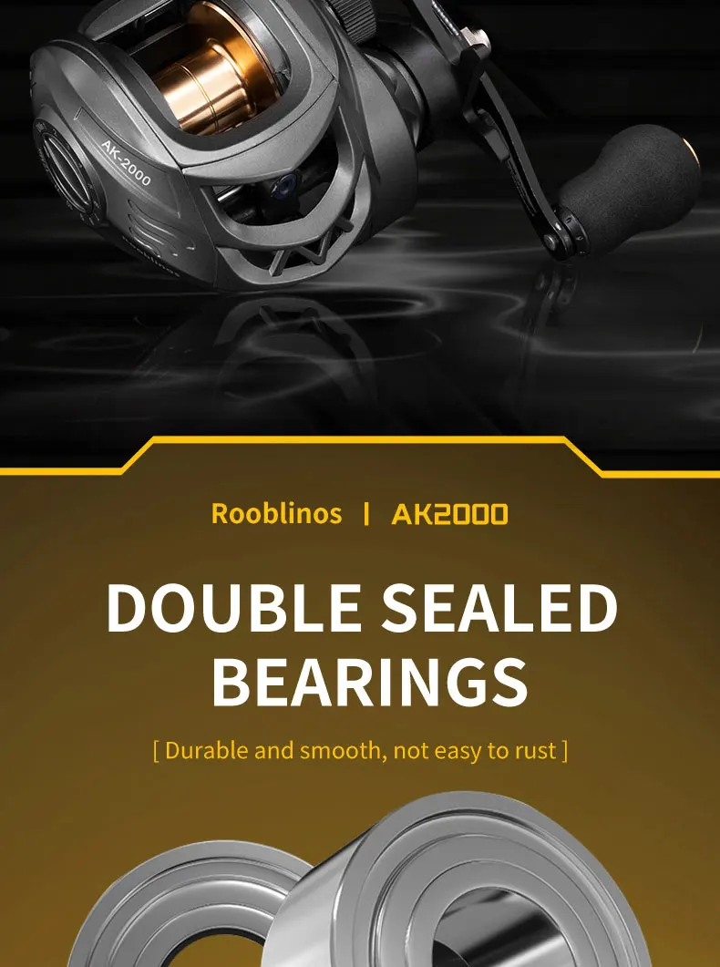 Rooblinos AK Series,7.2:1 Gear Ratio,2+1 Ball Bearing,18LB Max Drag,Baitcasting Reel,For Freshwater Saltwater