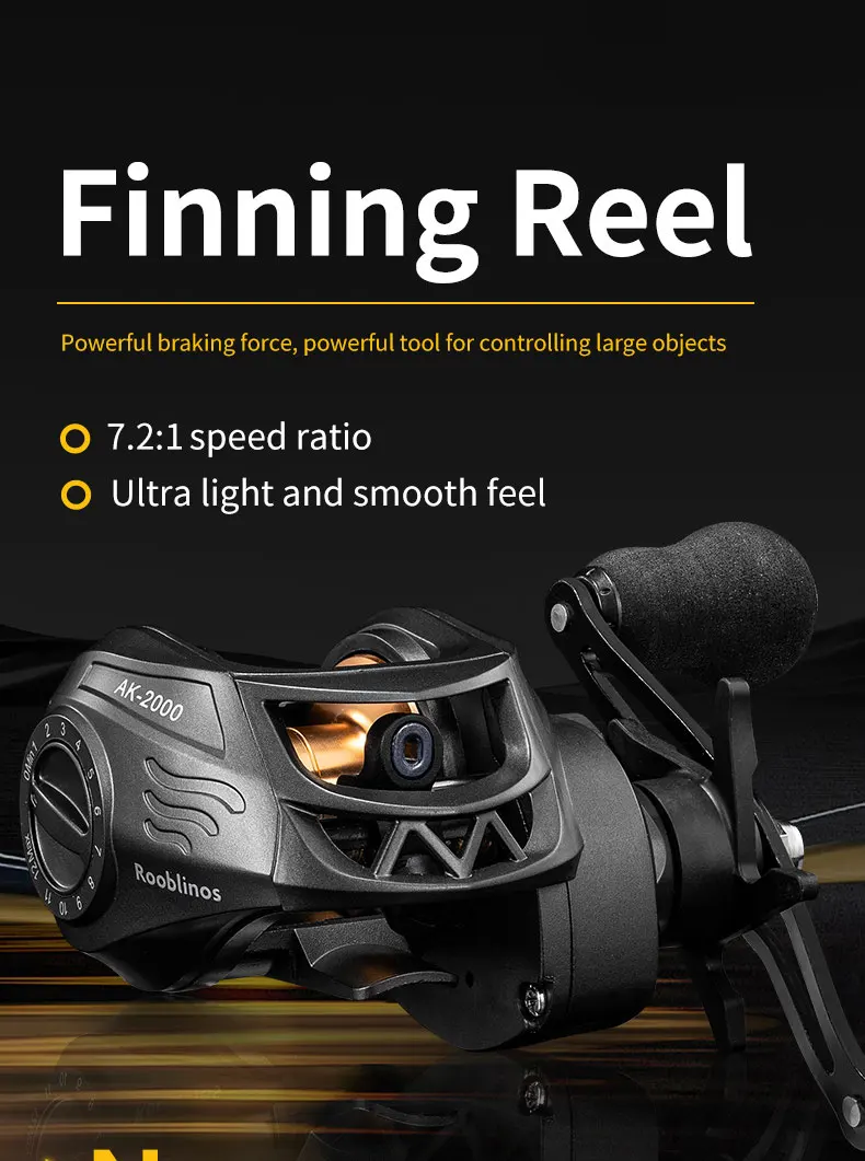 Rooblinos AK Series,7.2:1 Gear Ratio,2+1 Ball Bearing,18LB Max Drag,Baitcasting Reel,For Freshwater Saltwater