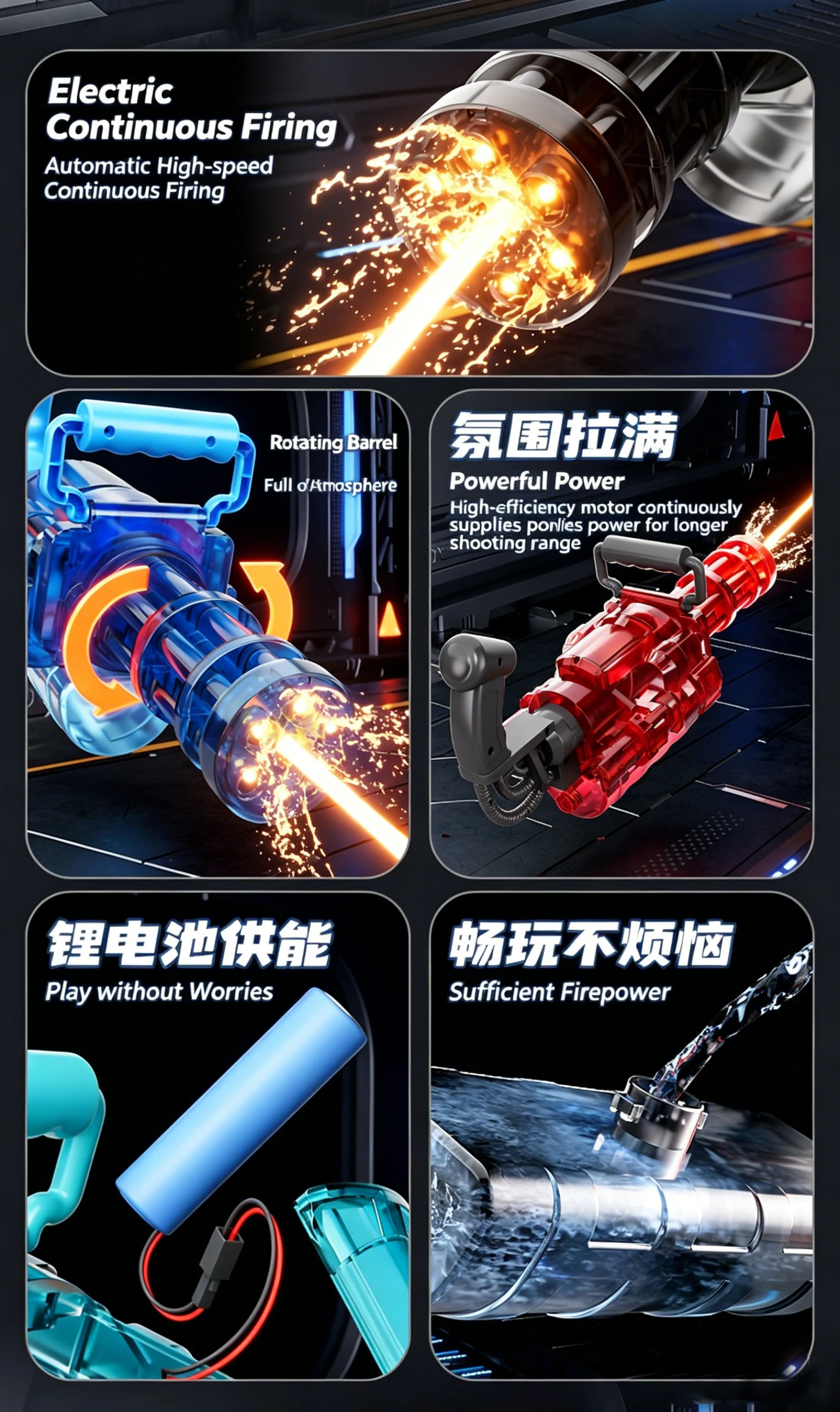 Children Simulated Firing Electric Water Gun Toy Gatling Automatic Continuous Shooting Water Pistol Summer Outdoor Toys for Kids