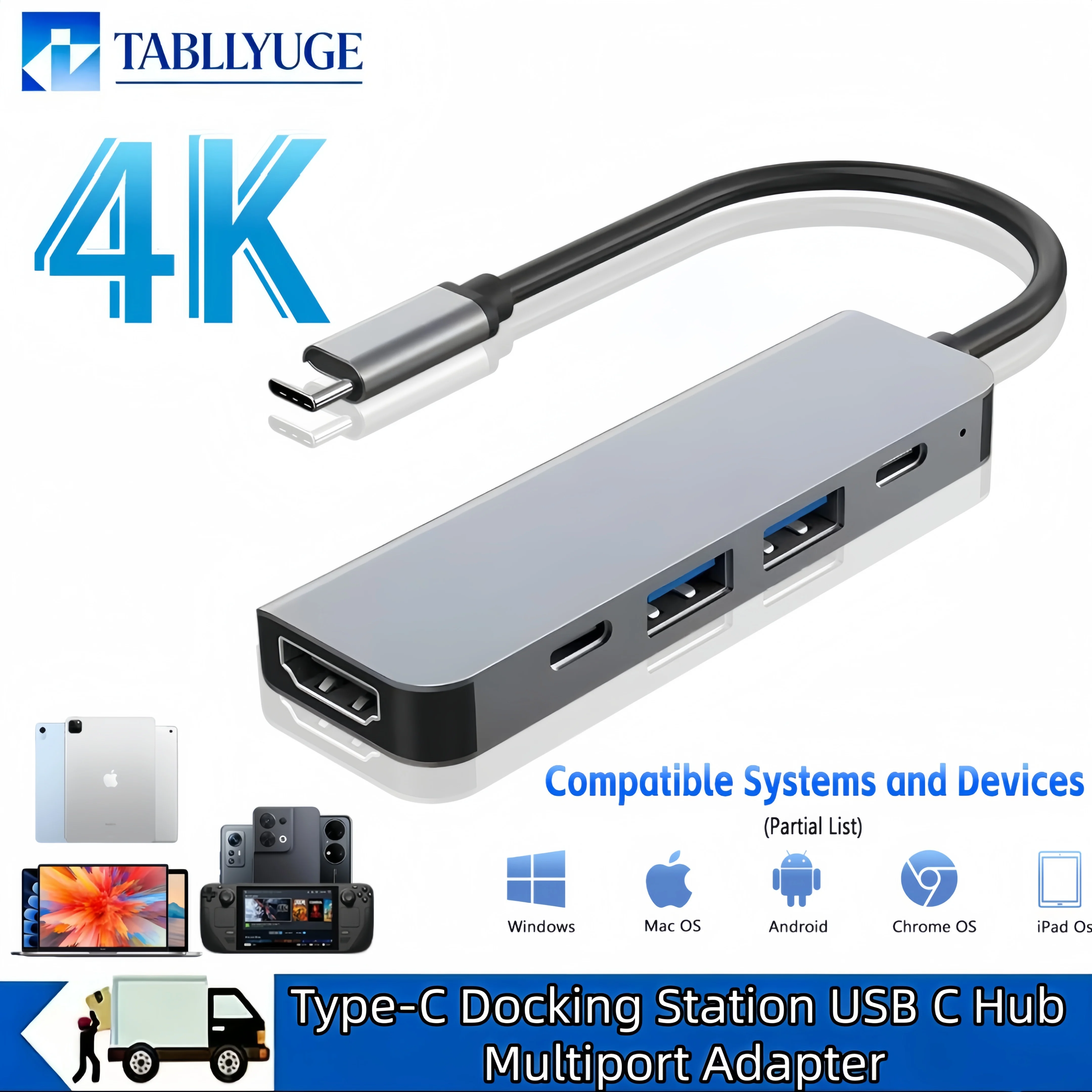 5/7/8 in 1 Type-C Docking Station USB C Hub Mutiport Adapter USB3.0 PD Charging SD TF Card Reader For Laptop Macbook Notebook